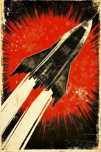 Vintage poster from the 60s and 70s representing a spaceship, AI generated