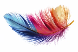 Colorful bird feather isolated on white background. Generative Ai, AI generated