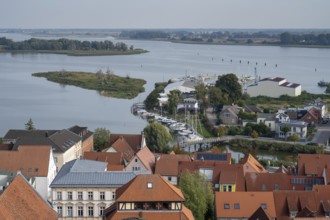 Town view with Peenestrom, Wolgast, Island Usedom, Mecklenburg-Vorpommern, Germany, Europe