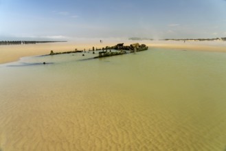 Shipwreck of the Lord Grey on the Plage de Sangatte beach on the Côte d'Opale or Opal Coast in