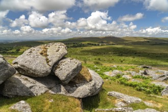 Landscape at the rock formation King's Tor tor in Dartmoor, Devon, England, Great Britain