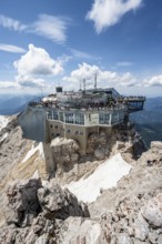 Modern mountain station of the Bavarian Zugspitze railway at the summit of the Zugspitze,