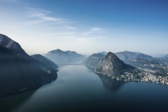 Panorama, View of Lugano from Monte Brè, Spring, Lugano, Lake Lugano, Lago di Lugano, Ticino,