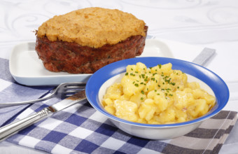 Swabian cuisine, Stuttgarter Leberkäs in a horseradish-mustard coating, Swabian potato salad,