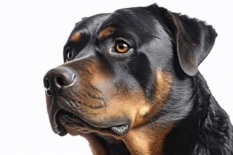 Portrait of Rottweiler dog on white background, KI generiert, generiert AI generated