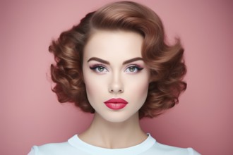 Portrait of young woman with 50s makeup and hairstyle. KI generiert, generiert AI generated