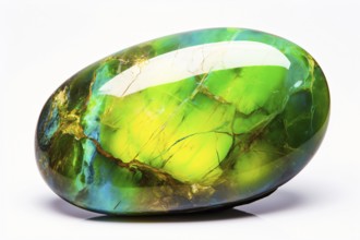 Green Opal gem stone on white background. KI generiert, generiert AI generated