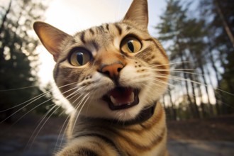 Funny cat with surprised facial expression taking selfie photo. KI generiert, generiert AI