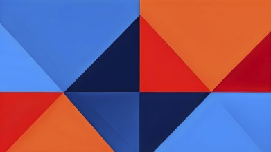 Flat design geometric composition background in blue, red and orange, AI generated, animation