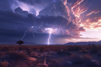 Lightning strike illuminates the night sky in the great victoria desert, AI generated