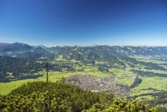 Panorama from Schattenbergkreuz, 1692m, on Oberstdorf, Allgaeu, Bavaria, Germany, Europe