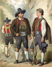 Traditional costumes in Germany around 1820, Tyrol, Passeier Valley, Two men in Tyrolean costumes