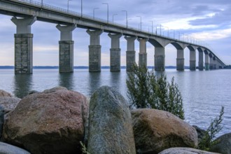 Atmospheric view of the Öland Bridge (Ölandsbron) in the evening light, which connects the mainland