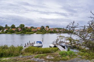 View from the island of Saltö to the famous allotment garden colony Brändaholm on the island of