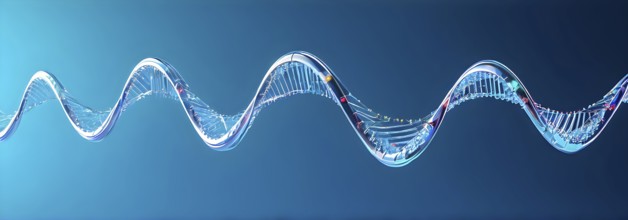 DNA double helix structure against gradient background, AI generated