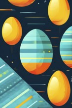 Abstract Easter egg design with geometric patterns, bold colors, and a mix of textures, creating a