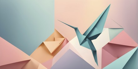 Abstract origami bird wallpaper illustration, AI generated