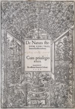 Frontispiece, title page, woodcut from De Natura stirpium libri tres by Simon de Colines, Paris,