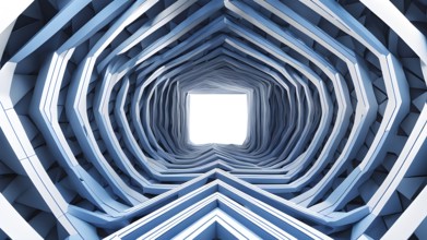 Tunnel structure in blue hues representing data and communication in abstract geometric pattern, AI