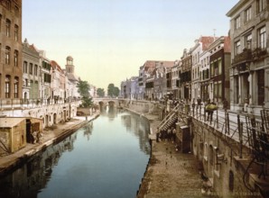 The Oude Gracht Viebrug, Utrecht, Holland, c. 1895, Historic, digitally restored reproduction from