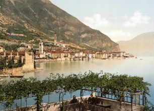 General view, Gargnano, Lake Garda, Italy, Historical, digitally restored reproduction from a 19th