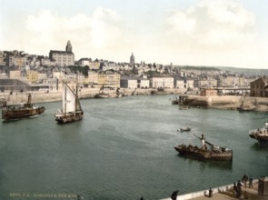 Boulogne, seen from the west pier, France, ca 1890, Historic, digitally restored reproduction from