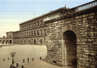 Palazzo Pitti, royal residence, Florence, Italy, Historical, digitally restored reproduction from a