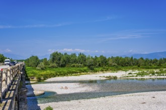 Bridge over the Tagliamento near Dignano, Friuli-Venezia Giulia, Italy, Europe