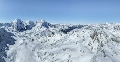 Aerial view, snow-covered mountain landscape, view of Ortler, Monte Zebrù, Königsspitze in the