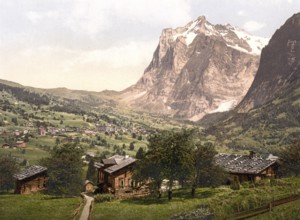 Grindelwald, general view, Bernese Oberland, Switzerland, Historic, digitally restored reproduction