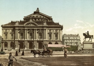 Geneva, Switzerland. The theatre, digitally restored reproduction from a 19th century original,