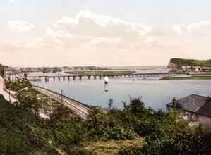 The Shaldon Bridge in Teignmouth, England, c. 1890, Historic, digitally restored reproduction from