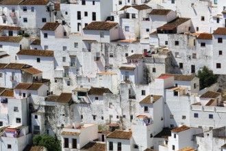 Typical white village of Casares, houses on the hillside, close-up, Route of the white villages,