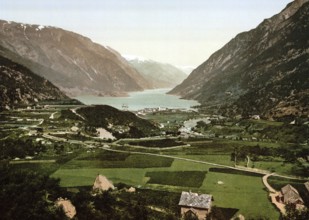 From Vikinghaug, Odde, Odda, Hardangerfjord, Norway, View from 1885, Historical, digitally restored