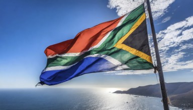 Flags, the national flag of South Africa flutters in the wind