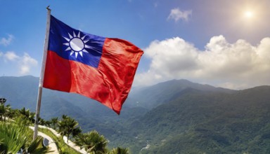 The flag of Taiwan flutters in the wind