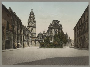 Cathedral Square, Murcia, Spain, c. 1890, Historical, digitally restored reproduction from a 19th