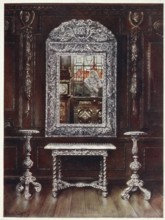 Furniture around the turn of the century 1900, Mirror, gueridons and table overlaid with silver