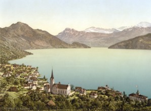 Weggis, Rigi, Switzerland, Historic, digitally restored reproduction from a 19th century original,