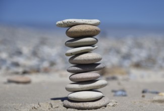 Stone pile on the North Sea beach, Baltic Sea beach, Heligoland, Germany, Europe