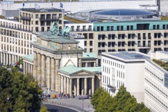 Brandenburg Tor. View from the panorama point Kollhoff-Tower at Potsdamer Platz, city view. Berlin,