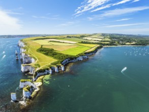 White Cliffs of Old Harry Rocks Jurassic Coast from a drone, Dorset Coast, Poole, England, United