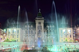 Craiova, Krajowa, Kragau, prefecture and fountain in the city centre, Little Wallachia, Romania,