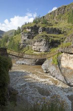 Inca rope bridge or suspension bridge Q'swachaka over the Río Apurímac, Canas province, Peru, South