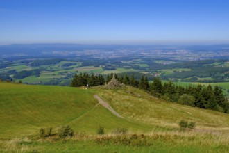 Panoramic view from the Wasserkuppe to the aviation memorial, Wasserkuppe, Rhön, district of Fulda,