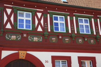 The clockmaker's house, two-storey and eaves-standing gabled roof building with richly carved