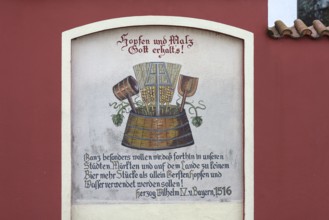 Illustration of the Purity Law on a wall of a brewery, Sulzbach-Rosenberg, Upper Palatinate,