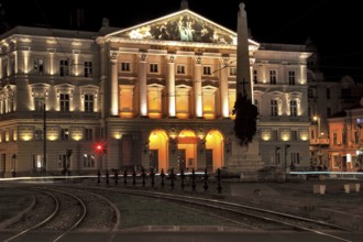 Romania, Banat, city of Arad, city centre, State Theatre, Ioan Slavici Theatre at night,