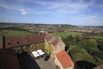 View over Saaleck Castle to Hammelburg, Lower Franconia, Bavaria, Germany, Europe