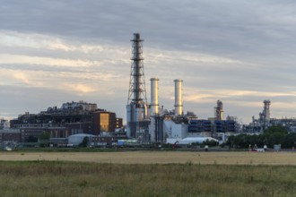 BASF, Lugwigshafen am Rhein, industrial area, dusk, fields, Mannheim, Baden-Württemberg, Germany,